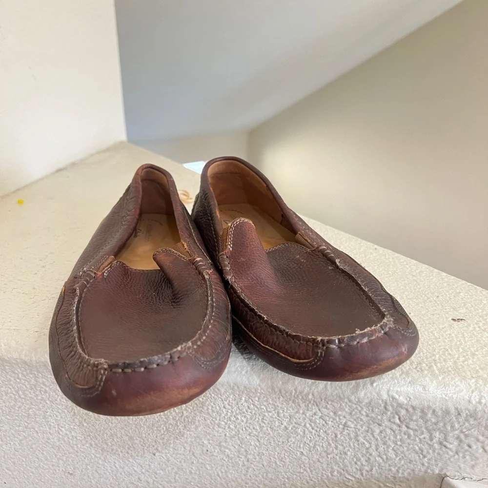 Clarks Men's Comfort Slip‎ On Brown Leather Loafers Brown Driving Shoes Work 13